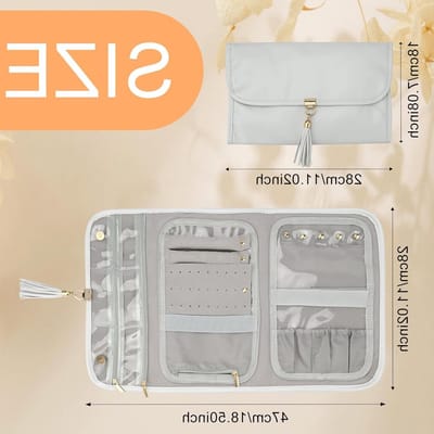 Reisjuwelendoos voor Sieraden, Organizer voor Ringen en Oorbellen, PU Lederen Sieradenopslag, Ideaal voor Vakanties en Dagelijks Gebruik, Grijs