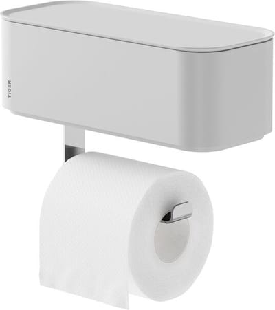 Tiger 2-Store - WC rolhouder - Toiletrolhouder met opbergbakje vochtige doekjes - Zonder boren - Boren of lijmen - Wit