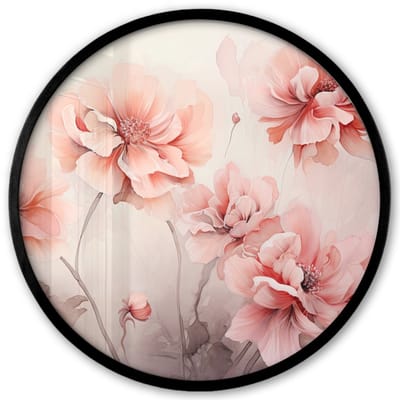 Poster in lijst Rond - Fotolijst 40x40 cm - Posters - Bloemen - Roze - Kunst - Abstract - Aquarel - Ronde posterlijst zwart - Decoratie - Wanddecoratie woonkamer - Muurdecoratie slaapkamer