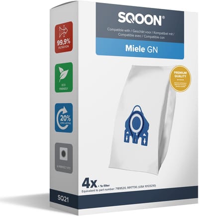 SQOON ® - Stofzuigerzakken geschikt voor Miele G/N - Miele 9917730 - o.a. Miele Complete C2, Complete C3, Classic C1, S8, S5, S2 Series - 4 Stuks