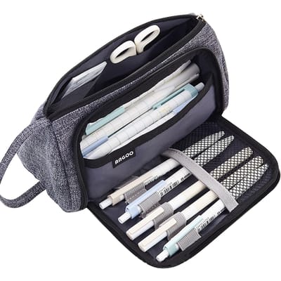 Leuke pennenbakje, grote opbergetui met pensleuf, gaasvak, organisator voor briefpapier, make-up cotton and liner pencil bag black