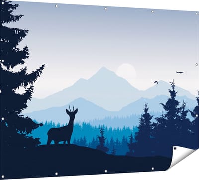 Gards Tuinposter Hert in het Bos - Silhouet - 160x120 cm - Tuindoek - Tuindecoratie - Wanddecoratie buiten - Tuinschilderij