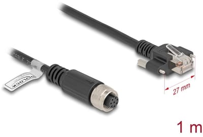 Delock M12 Cable A-coded 8 pin female to RJ45 plug with screws Cat.5e FTP 1 m black