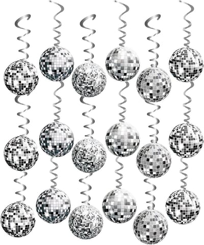 "Set van 36 glitter disco bal decoraties - feestelijke wervelingen en streamers voor 70s 80s retro disco themafeest"