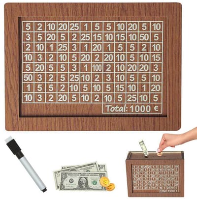 Houten spaarpot - Vintage spaarpot - Spaarpot - Spaarpot Volwassenen Houten Teller - Houten spaarpot met teller - €10000 - Transparante Voorzijde - Bruin - Geschikt voor kindersparen - Spaarpotten voor jongens en meisjes