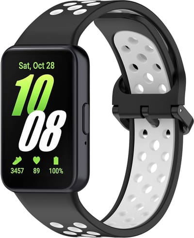 Stravo 2-kleurige Siliconen Bandje Geschikt voor Samsung Galaxy Fit 3 - Ademend & Comfortabel Horlogeband - Zwart/wit