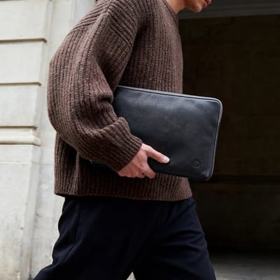 Lou Zwart & Grijze Lederen Laptophoes