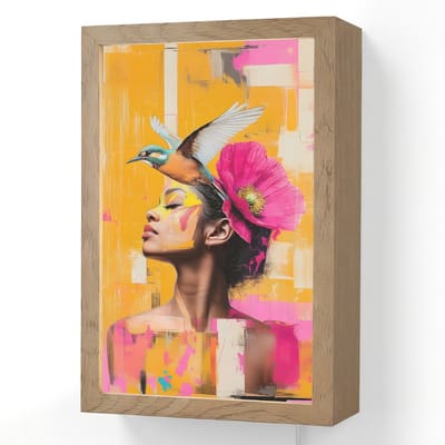 Wandlamp 20x30 cm - Oplaadbaar - Vogel - Vrouw - Abstract - Bloem - Wandlampen binnen woonkamer - Slaapkamer lamp met kabel - Decoratieve nachtlamp - Vloerlamp snoer