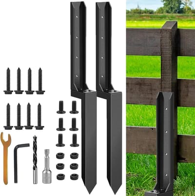 2 stuks hekpaalankerset, zware stalen grondpen reparatiestaken voor het repareren van gekanteld/gebroken houten hekpalen