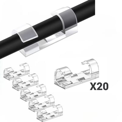 20 Stuks Zelfklevende Kabelclips - Kabel organiser – Kabelgoot - Sterkere Lijm – Kabelbinders - Bureau organisers – Organizer – Kabelgoten – Cable management – Clips – Binders – Transparante - LOUZIR