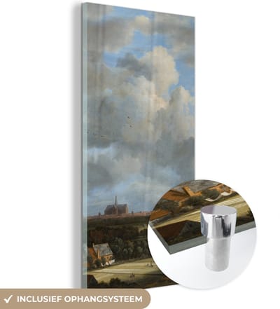 MuchoWow® Glasschilderij 20x40 cm - Schilderij acrylglas - Gezicht op Haarlem met bleekvelden - Schilderij van Jacob van Ruisdael - Foto op glas - Schilderijen