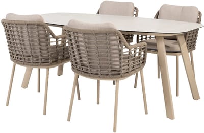 Manolo 180x95x75 cm met 4x Puglia dining stoel latte 4 Seasons Outdoor