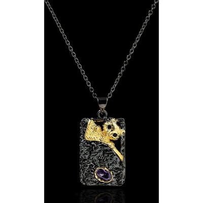 Nieuwe minimalistische kattenketting met geometrische, met diamanten bezette hanger black