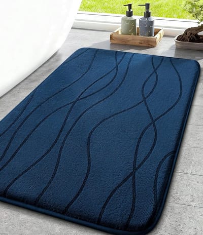 Zachte en Absorberende Badmat van Geheugenfoam, Antislip en Wasbaar, Donkerblauw, 43 x 61 cm voor Badkamer en Douche