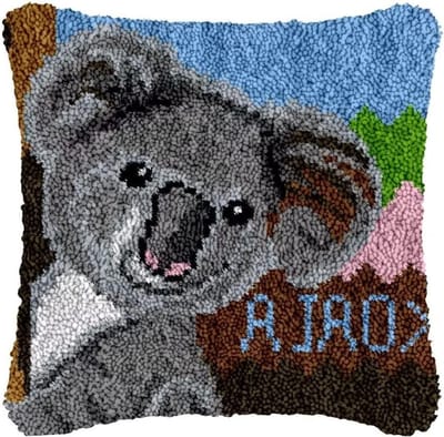 DIY Knopen Tapijt Set met Kussens en Latch Hook Kit voor Volwassenen en Kinderen - Koala Ontwerp 43x43cm Home Accessoire