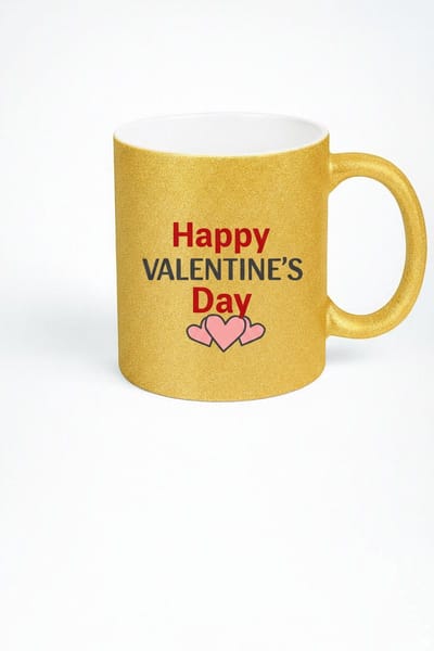 Gouden Glitter Valentijn Mok | Happy Valentine's Day Beker met Hartjes | Romantisch Liefdescadeau