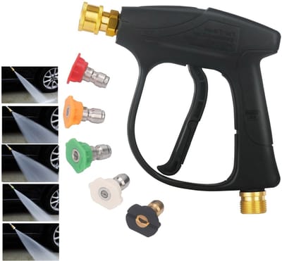 Autowaspistool - Met 5 snelkoppelsproeiers - Tuinslang Pistool - Spuitpistool - Hoge Druk Tuinspuit - Waterpistool - Tuinsproeier - Waterspuit - Met Verstelbare Straal - Met Drukknop - Voor Buiten, Huis, Garage, Terras, Tuin