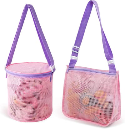Dailygoods - Strandtas voor kinderen - Herbruikbare nettas - Ademend ontwerp - 2 stuks - Schelptassen voor het strand - Perfect voor kinderen