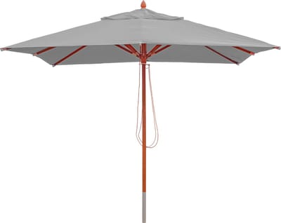 Gastronomie houten parasol MCW-C57, tuinparasol, polyester/hout 14kg, hoekige 3x3m trekkabel schokbestendig ~ lichtgrijs
