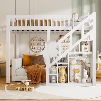 Stapelbed - Kinderbed - Spelen en slapen - Met glijbaan - 90 x 200 cm - Wit