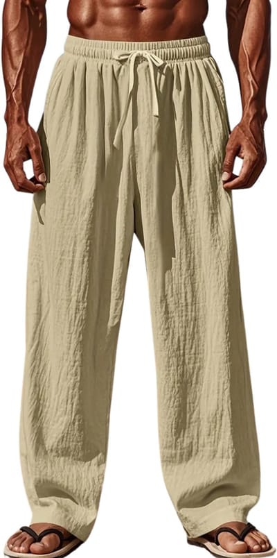 Livano Linnen Broek Heren - Zomerbroek - Volwassenen - Lange Broek - Pantalon - Strandbroek - Zomer - Ibiza Stijl - Beige - Maat S