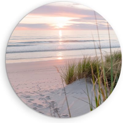 Saammp - Muurcirkel Hout - Strand En Zee - duinen - Planten - Ø 90 - Wandcirkel - Wanddecoratie Cirkel - muurdecoratie Woonkamer - Slaapkamer decoratie - Rond Schilderij