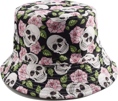 Bucket hat met Doodshoofden en Rozen | Emmerhoed | Volwassen maat - Halloween