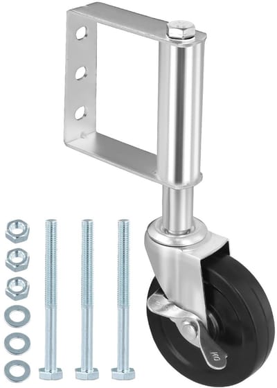 Rubber wielen met rem voor poorten, draaibare veerwielen voor houten poorten, 10.2 cm, draagvermogen 100 kg, ideaal voor tuinpoorten en schuifpoorten