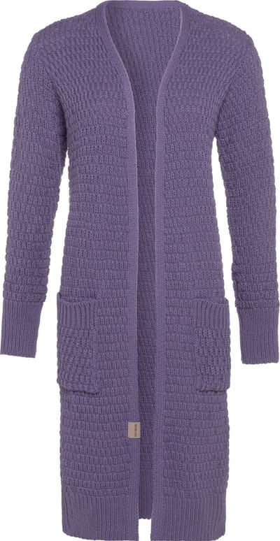 Knit Factory Jaida Lang Gebreid Dames Vest - Grof gebreid paars damesvest - Cardigan voor de herfst en winter - Lang vest tot over de knie - Violet - 36/38 - Met steekzakken