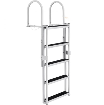 Steigerladder - Boot- en pontonladder met 5 inschuifbare treden - Belastbaar tot 159 kg - Verstelbare hoogte 170-200,5 cm - Aluminiumlegering - Treden 10 cm breed
