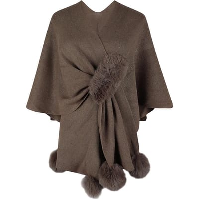 Dames wintermode effen kleur haarbal cape trui sjaal breien warm breien warm One size koffie