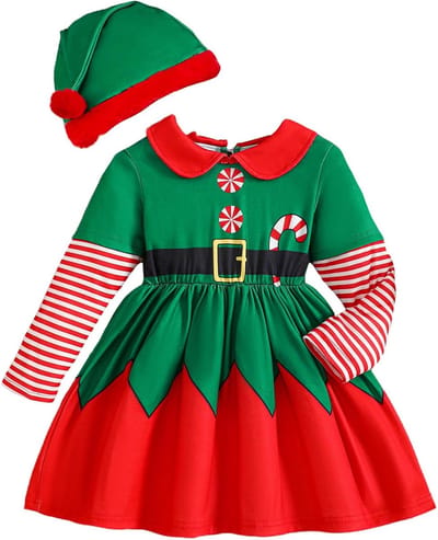 Kinderen Kerstkostuum met Lange Mouwen en Rok voor Feestjes - Cosplay Outfit voor 1,5 tot 6 Jaar Oud