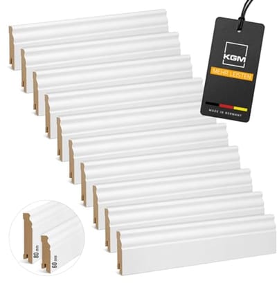 Witte MDF vloerplint met Alt-Berliner profiel – 2400 x 19 x 60 mm – 10 stuks