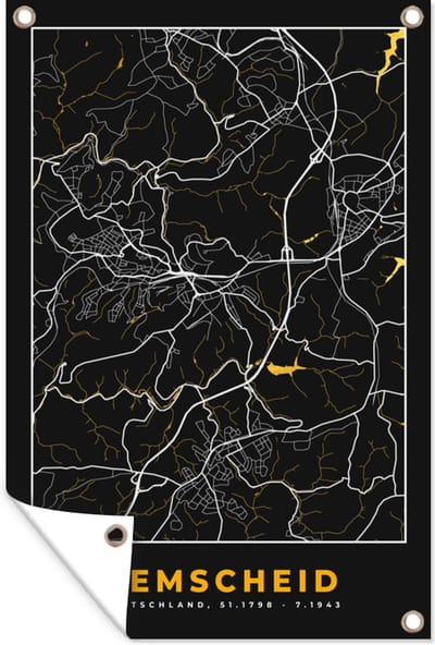 Muurdecoratie Remscheid – Stadskaart – Gold – Plattegrond – Stadskaart – Kaart - Duitsland - 120x180 cm - Tuinposter - Tuindoek