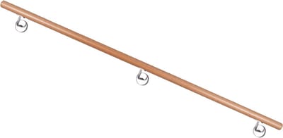 Trapleuning Beukenhout - Handgreep Trap Balustrade - Veilig Lopen Trap - Gelakt Hout RVS Houder - 40mm Diameter - Natuur/Zilver