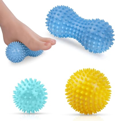 Set van 3 Stekelige Massageballen voor Lichaams- en Voetmassage, Ideaal voor Plantar Fasciitis, Triggerpoint Therapie en Diepe Weefselmassage
