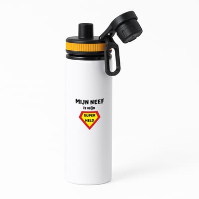 Hacebo® - mijn neef is mijn superheld waterfles met draaidop oranje - Neef - super held - verjaardag - cadeautje voor neef - neef artikelen - kado - geschenk - water fles - 850ML
