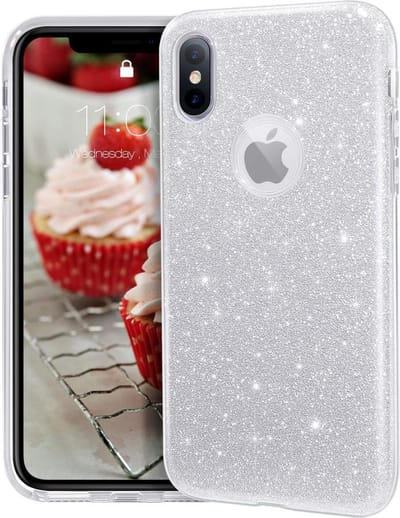 Geschikt voor Apple iPhone X - XS hoesje - Zilver - Glitter - Soft TPU