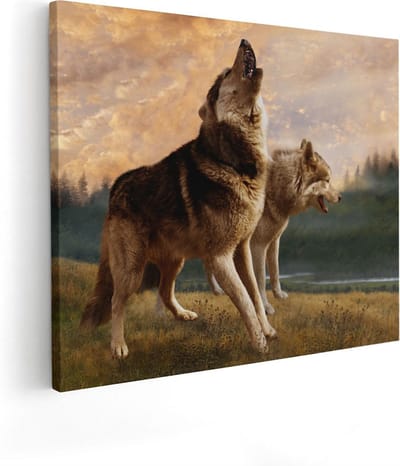 Artaza Canvas Schilderij Wolf - 100x80 cm - Groot - Wanddecoratie Dieren - Muurdecoratie Bos - Schilderijen Op Canvas