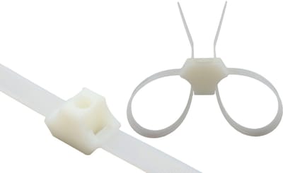 PRO-TIE® - Tyraps, kabelbinders Met Schroefgat en Dubbele Sluitkop / Double Loop Cable Ties With Mounting Hole 340 x 13 mm Wit naturel (Zak 50 stuks) (tiewrap/tyrap/tie-wrap/bundelbandje/colsonbandje/)