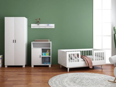 Born Lucky ® Peuterkamer Timo Wit 3 Delig met Commode Mila en Mila Kledingkast – Geschikt vanaf 2 Jaar