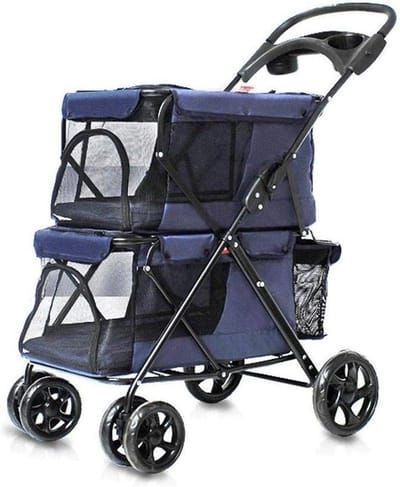 Reiswandelwagen Huisdieren - Hondenbuggy Kattenwagen - Comfortabel Vervoer - Opvouwbaar Lichtgewicht - Tot 20 kg - Grijs