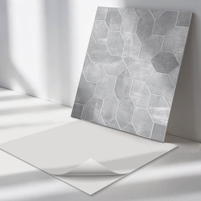 Wallfluent Vinyl Tegels - Zeshoekig Mozaïekpatroon Vinyl Wandtegels - 30 cm x 30 cm - Grijs PVC Tegels - 9 stuks - Vierkant PVC Tegels - Texturen Plaktegels - Wand PVC Tegels - Plaktegels Keuken en Badkamer