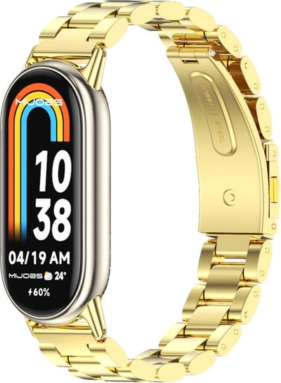 By Qubix - Stalen schakelband - Champagne goud - Geschikt voor Xiaomi Smart Band 8 / 9 / 10