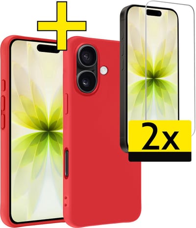 Hoesje - Met 2x Screenprotector - Geschikt voor Apple iPhone 17 - Sterk & Shockproof - Back Cover - Siliconen Case - Telefoon Hoes - Telefoonhoesjes - Rood