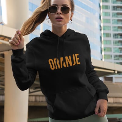 Zwarte Koningsdag WK & EK Hoodie Met Tekst Oranje In Oranje - Maat 3XL - Uniseks Pasvorm - Oranje Feestkleding