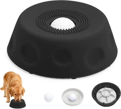 Anti-schrokbak Hond - met Rollende Bal - Honden Lik Speelgoed - Siliconen Likmat - Interactieve Voerbak - Zwart - Slow Feeder Puppy & Grote Honden - Mentale Stimulatie - Zuignappen - Vaatwasserbestendig - Interactief Speelgoed