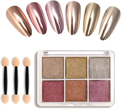 Kleurrijke Chrome Nagelpoeder Set met 6 Kleuren, Glanzend Nagelkunst Pigment voor DIY Decoratie