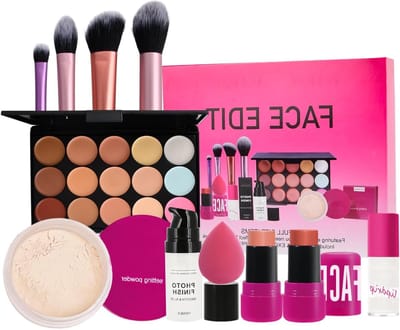 Complete Make-up Set met 15 Kleuren Concealer, Poeder Primer, Lipolie en Borstels voor Jongeren en Vrouwen