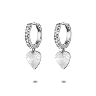 Twice As Nice Oorbellen in zilver, oorring met zirkonia, hartje